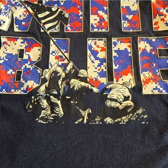 Fruit Of The Loom Shirt Mens  Large Blue Red White Digital Camo Pattern Iwo Jima - Picture 4 of 6